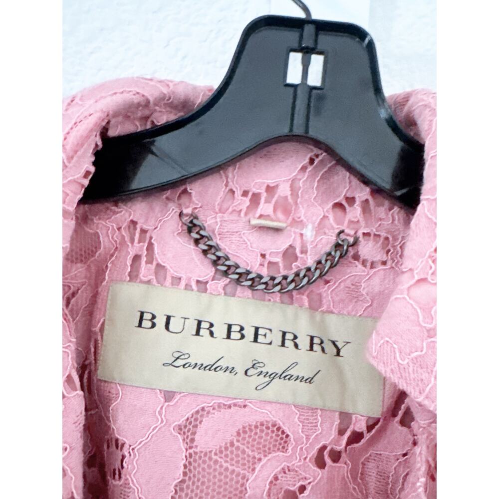 Rare Burberry Stanhill ruffle-detail lace trench coat in antique rose US4 - Picture 7 of 7